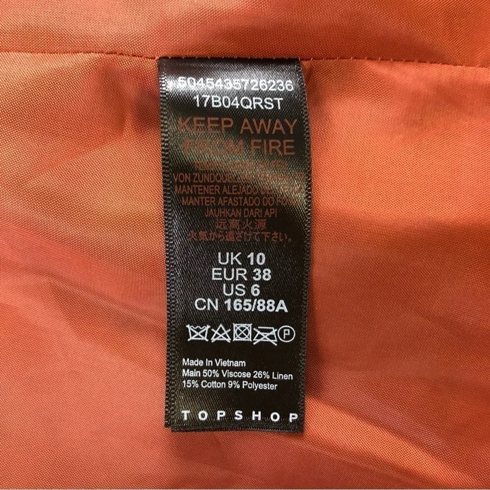 Topshop Rust Self Stripe linen blend double breasted notched collar blazer 6 - Picture 9 of 16